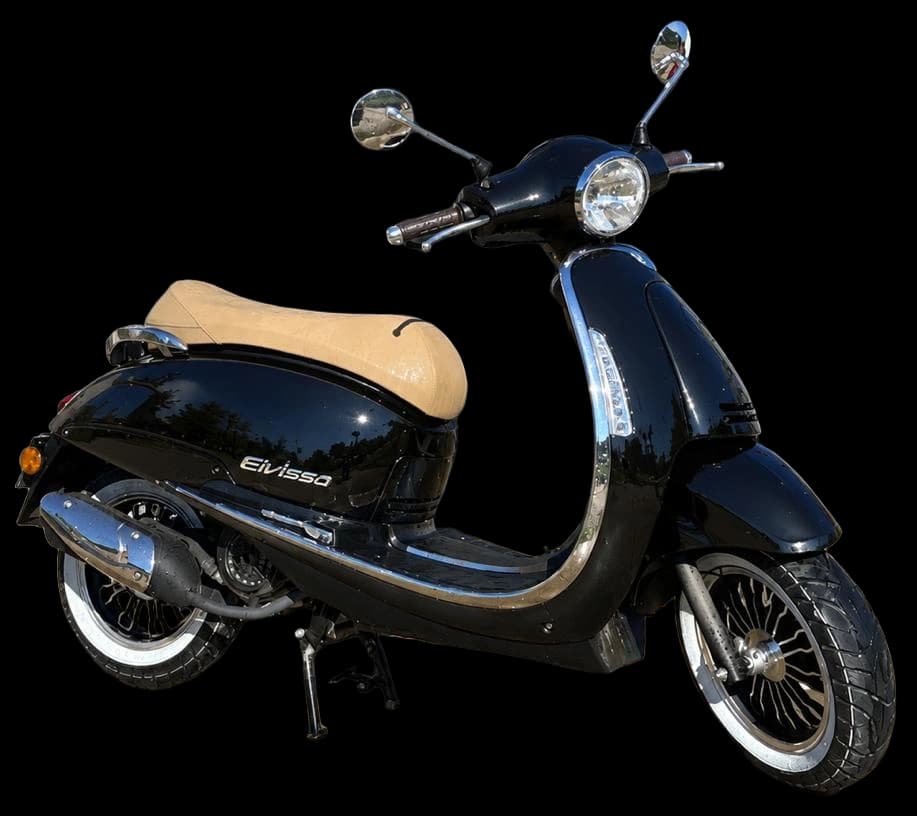 შავი ფერის ScooterX Eivissa რეტრო სკუტერი გვერდიდან